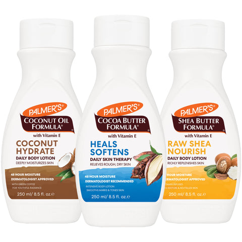 Palmer's Body Lotion for Women & Men Variety Pack, Vitamin E Lotion Set for Dry Skin, 48 Hour Moisturization, 8.5 oz flip cap bottles (Pack of 3)