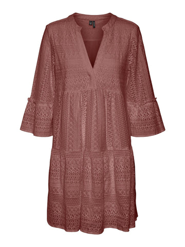 VERO MODA Women's VMHONEY LACE 3/4 V-Neck Tunic WVN Midi Dress, Rose Brown, XS