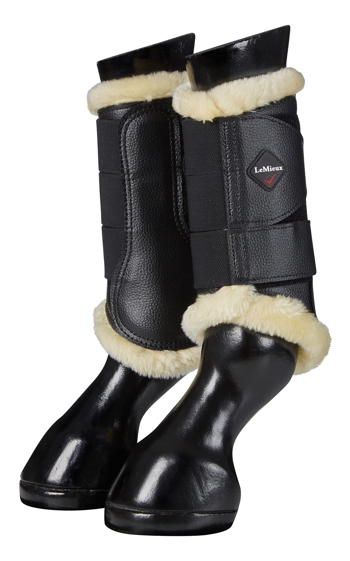 LeMieux Fleece Lined Brushing Horse Boots - Protective Gear and Training Equipment - Equine Boots, Wraps & Accessories (Black Natural/Large)