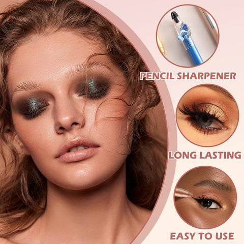 12Pcs Eyeshadow Stick Set Eye Shadow Applicator Sticks Matte Eyeliner Pen Set with Sharpener Cap Long-lasting Waterproof Delineadores De Colors Para Ojos Pearly Sparkle Glitter Eyeshadow Makeup