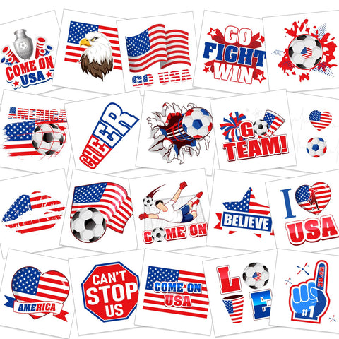 HOWAF 60pcs USA Soccer Temporary Tattoos for America Tournament 2024 Soccer Match Decoration, American Flag Face Tattoos Stickers for America 2024 Soccer Match Fans Group Events Supplies