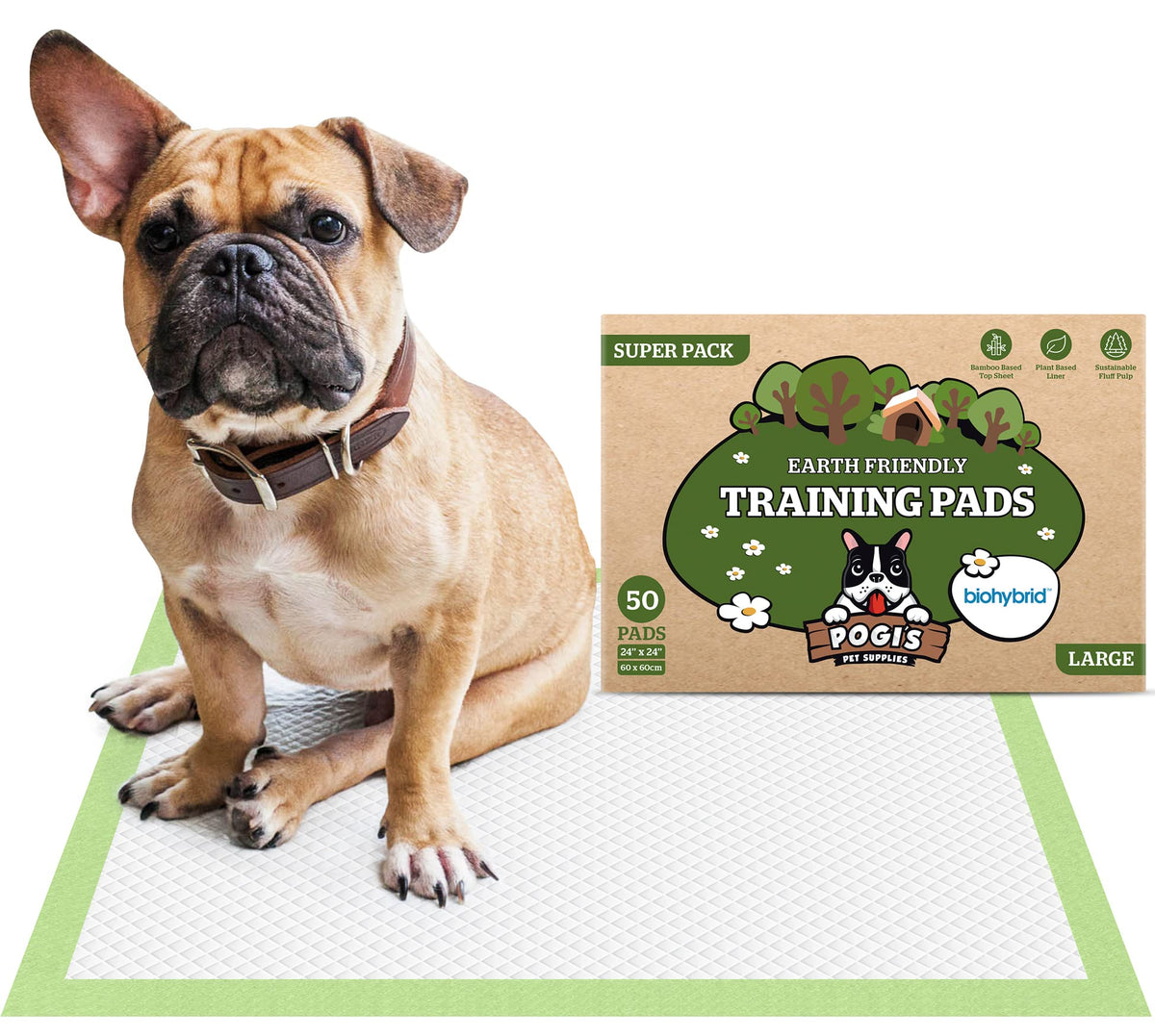 Pogi's Puppy Training Pads with Sticky Tabs (Large- 60 x 60 cm, 50-Count) - Absorbent Pads, Plant-Based Puppy Pads for Dogs - Large Puppy Pads for Medium to Large Sized Dogs