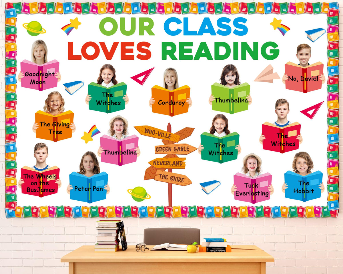 69Pcs Back to School Reading Bulletin Board Set Classroom Decorations Reading Theme Bulletin Board Open Book Cutouts DIY Photo Crafts for School Classroom Educational Door Chalkboard Walls Decor