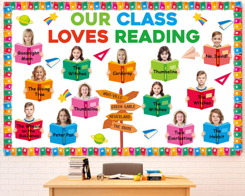 69Pcs Back to School Reading Bulletin Board Set Classroom Decorations Reading Theme Bulletin Board Open Book Cutouts DIY Photo Crafts for School Classroom Educational Door Chalkboard Walls Decor