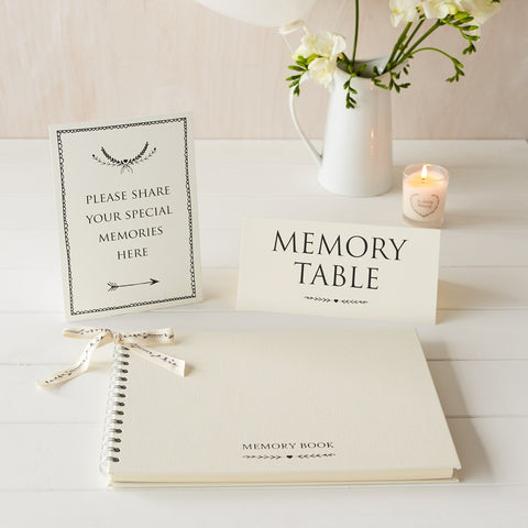ANGEL & DOVE Luxury A4 Ivory Memory Book & 2 Signs Set - Ideal for Funeral Condolence Book, Memorial, Celebration of Life