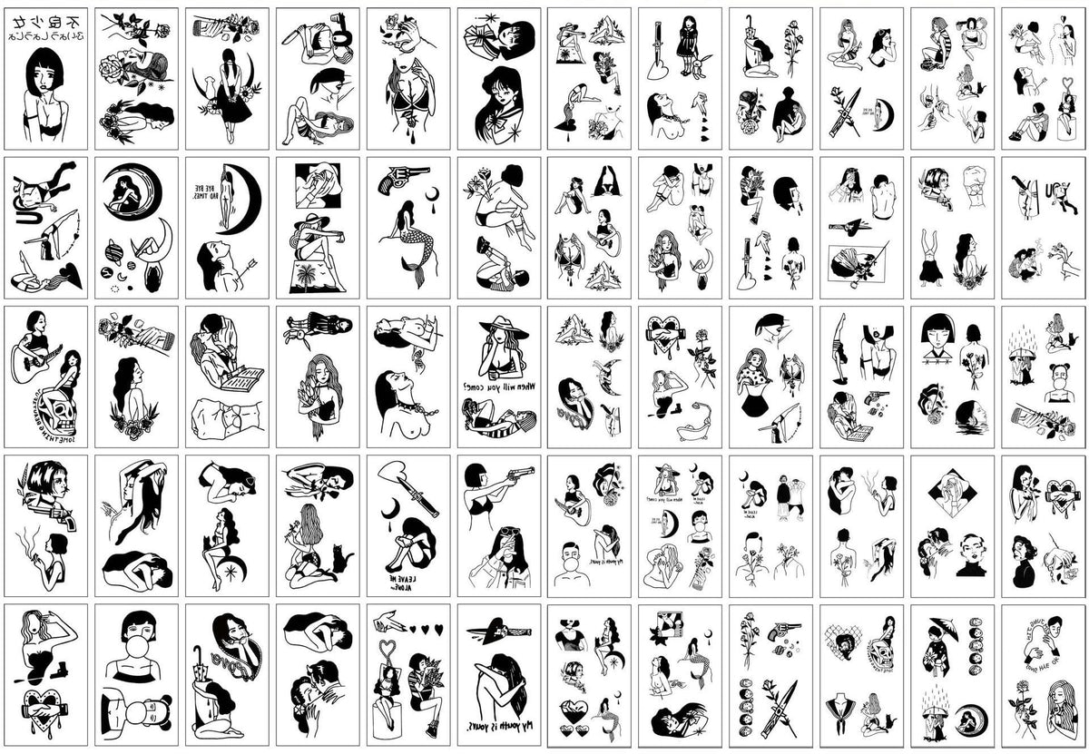 60 Men And Women Simulation Ancient Style Simulation Tattoo Sexy Flower English Alphabet Temporary Tattoo Stickers