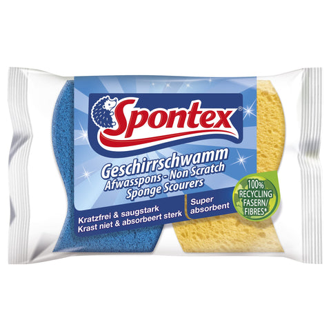 Spontex Non Scratch Super Absorbent Sponge Scourers, Pack of 2, Yellow Sponge Blue Scourer