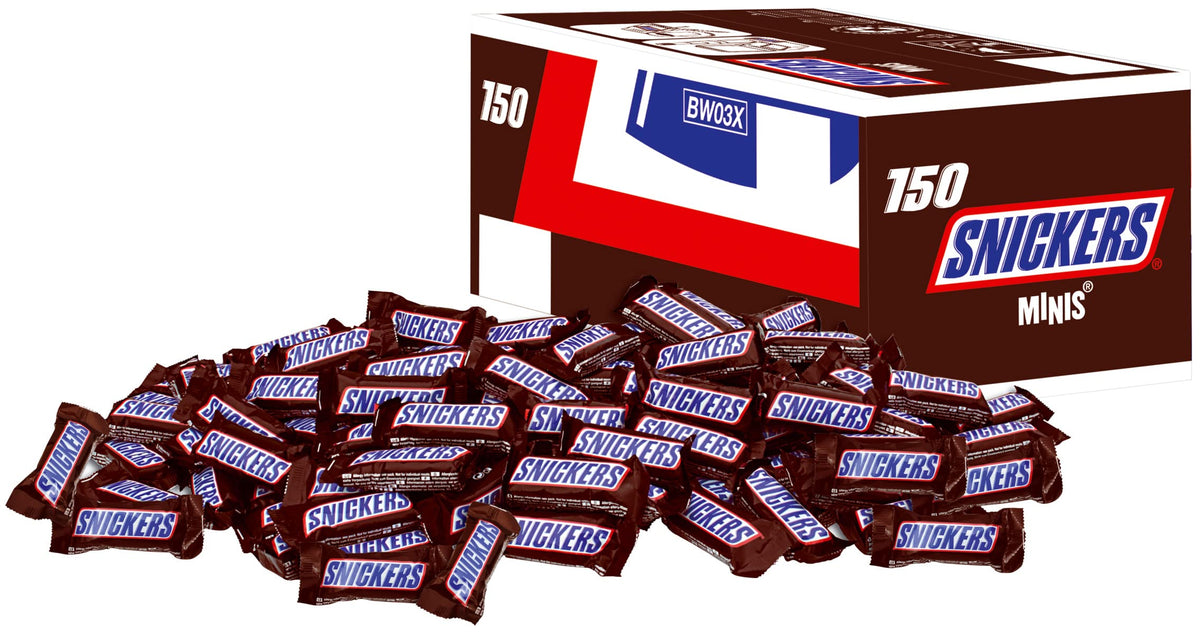 Snickers, Caramel & Peanuts Bulk Chocolate Box, Milk Chocolate Minis Case 150x 18g