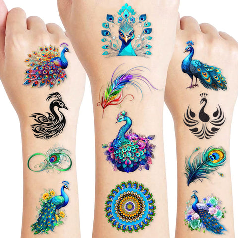 Generic 100PCS Peacock Temporary Tattoos - 100PCS Diwali Indian Blue Themed Stickers for Kids Birthday Party Supplies, Decorations, Favors, and Prizes - Cute Gifts for Boys and Girls