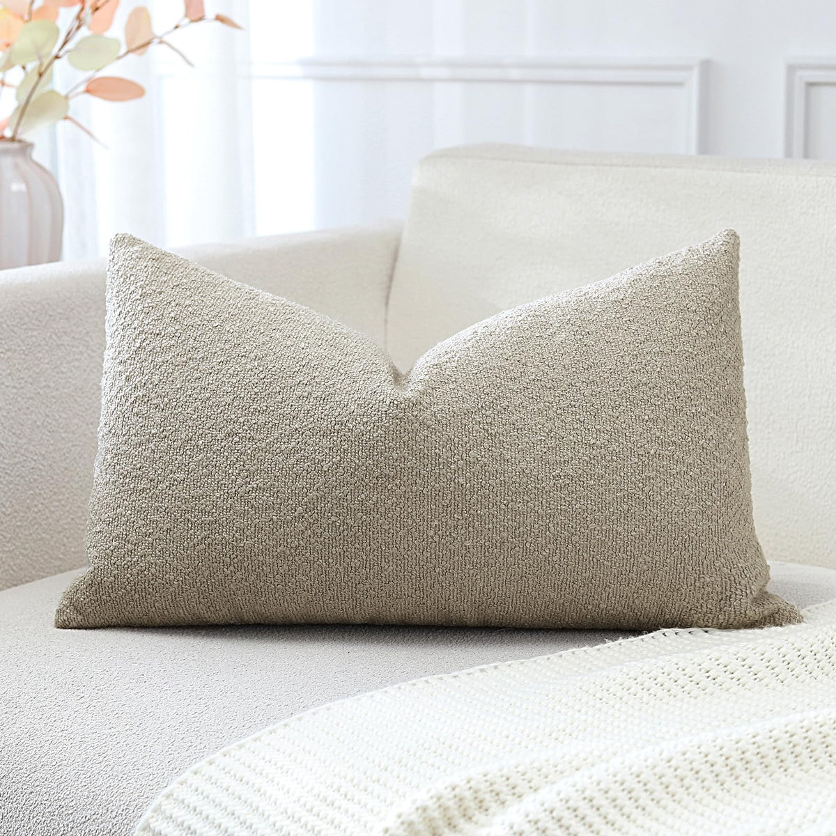 Artscope Pack of 1 Textured Boucle Cushion Covers Lumbar Pillow Cases Cozy Soft Decorative Couch Pillow Covers for Chair Sofa Bedroom Living Room Home Decor 40x60cm, Oatmeal