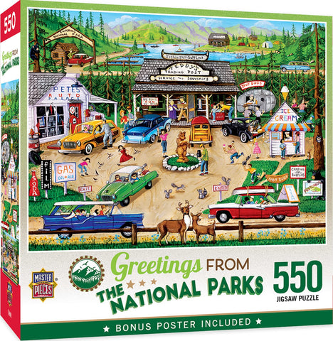 Baby Fanatics Masterpieces 550 Piece Jigsaw Puzzle for Adults, Family, Or Kids - Greetings from The National Parks - 18"x24"