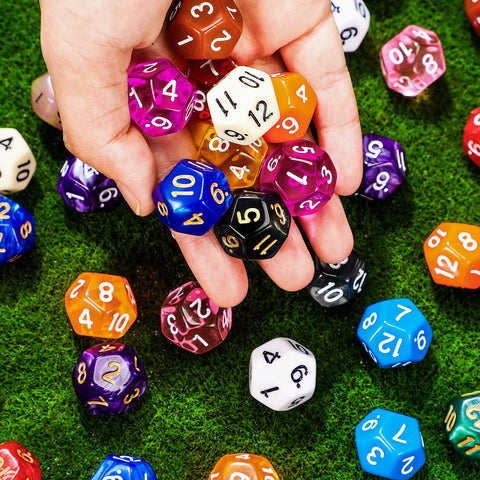 Skylety 50 Pieces Polyhedral Dice Sets with Black Pouch Compatible with RPG MTG Tabletop Role Playing Table Games Multi Colored Assortment(12 Sided Style)