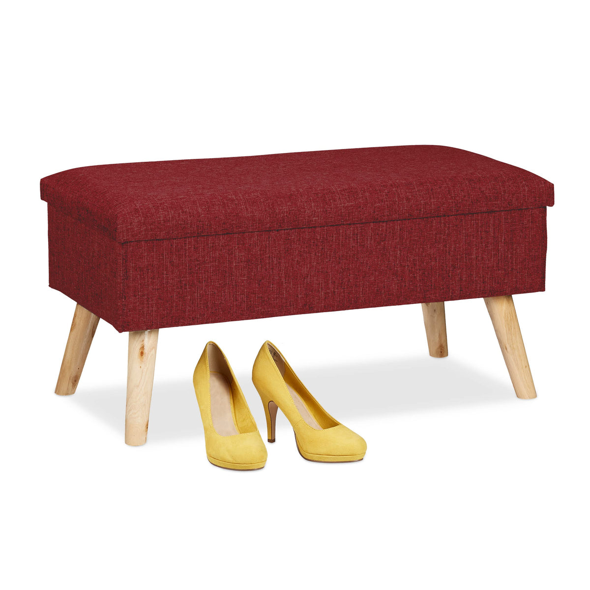 Relaxdays Ottoman Storage Bench, Dark red, 77 x 39 x 39 cm