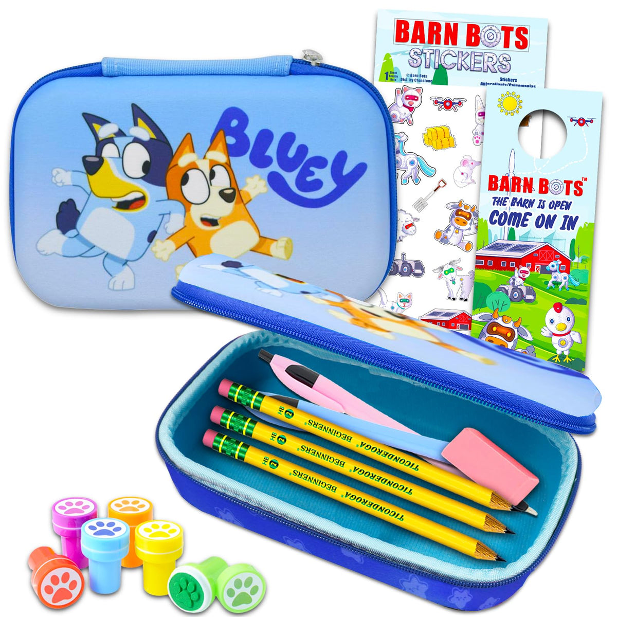 Disney Bluey Pencil Box Set - Bluey School Supplies Bundle with Bluey Pencil Case, Stampers, Stickers, More | Bluey Stationery Set for Girls, Toddlers