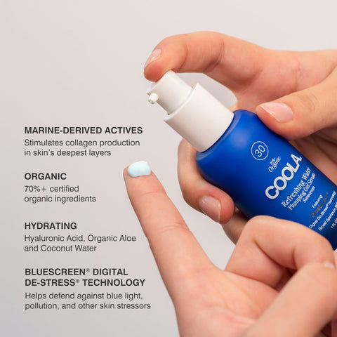 COOLA Refreshing Water Plumping Gel with SPF 30, Dermatologist Tested Face Sunscreen with Hyaluronic Acid, Organic Aloe, and Coconut Water, 1 Fl Oz
