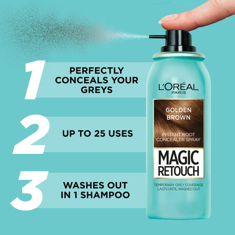 L'OrÃƒÆ’Ã†â€™Ãƒâ€ Ã¢â‚¬â„¢ÃƒÆ’Ã¢â‚¬Å¡Ãƒâ€šÃ‚Â©al Magic Retouch Instant Root Concealer Spray, Ideal for Touching Up Grey Root Regrowth, 75 ml, Colour: Golden Brown