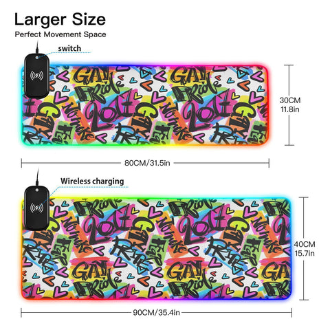 Gay Pride Rainbow Wireless Charging Mouse Pad for Mobile Phone Extra Large Gaming Mousepad with 13 Lighting Modes Keyboard Mat for Gaming MacBook PC Laptop Desk Home Office
