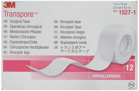 3M Transpore Surgical Tape - 1 inch x 10 yd Roll - #1527-1 - one roll