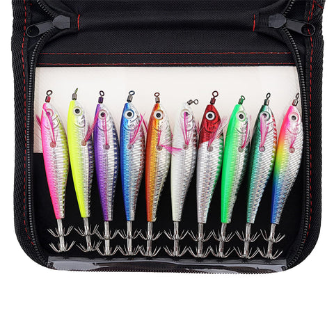 OriGlam 10pcs Squid Jigs Hook Lures - Shrimp Hard Bait & Octopus Fishing Lures