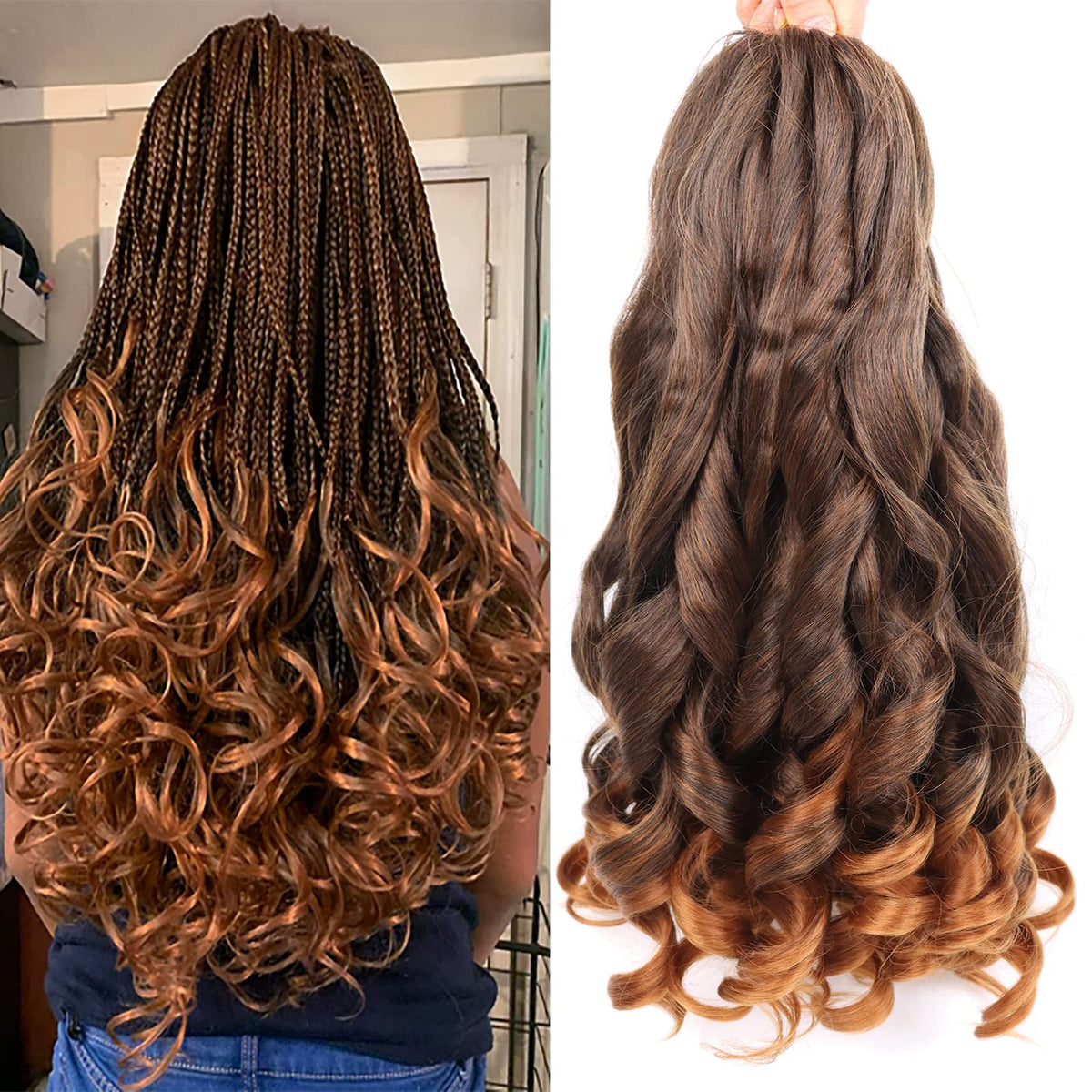 French Curly Braiding Hair 18 Inch 8 Packs Spanish Curly Braiding Hair with curly ends for Box Braids Pre Stretched French Curl Braids Crochet Hair Extensions (18 Inch/Pack of 8, T30)