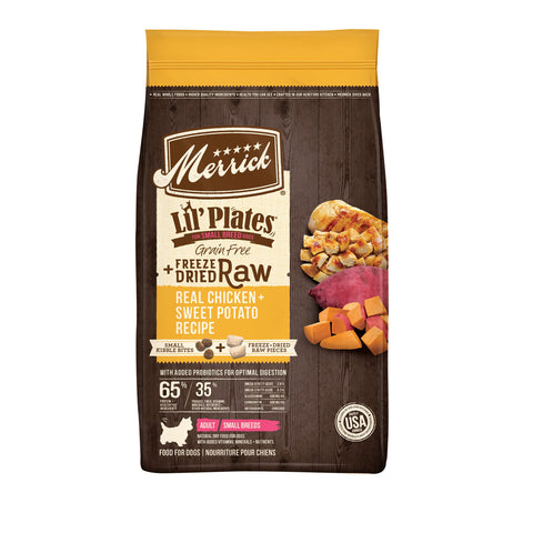 Merrick LilÃƒÆ’Ã†â€™Ãƒâ€šÃ‚Â¢ÃƒÆ’Ã‚Â¢ÃƒÂ¢Ã¢â€šÂ¬Ã…Â¡Ãƒâ€šÃ‚Â¬ÃƒÆ’Ã‚Â¢ÃƒÂ¢Ã¢â€šÂ¬Ã…Â¾Ãƒâ€šÃ‚Â¢ Plates Grain Free Dry Dog Food For Small Dogs, Chicken And Sweet Potato Kibble With Raw Bites - 4.0 lb. Bag