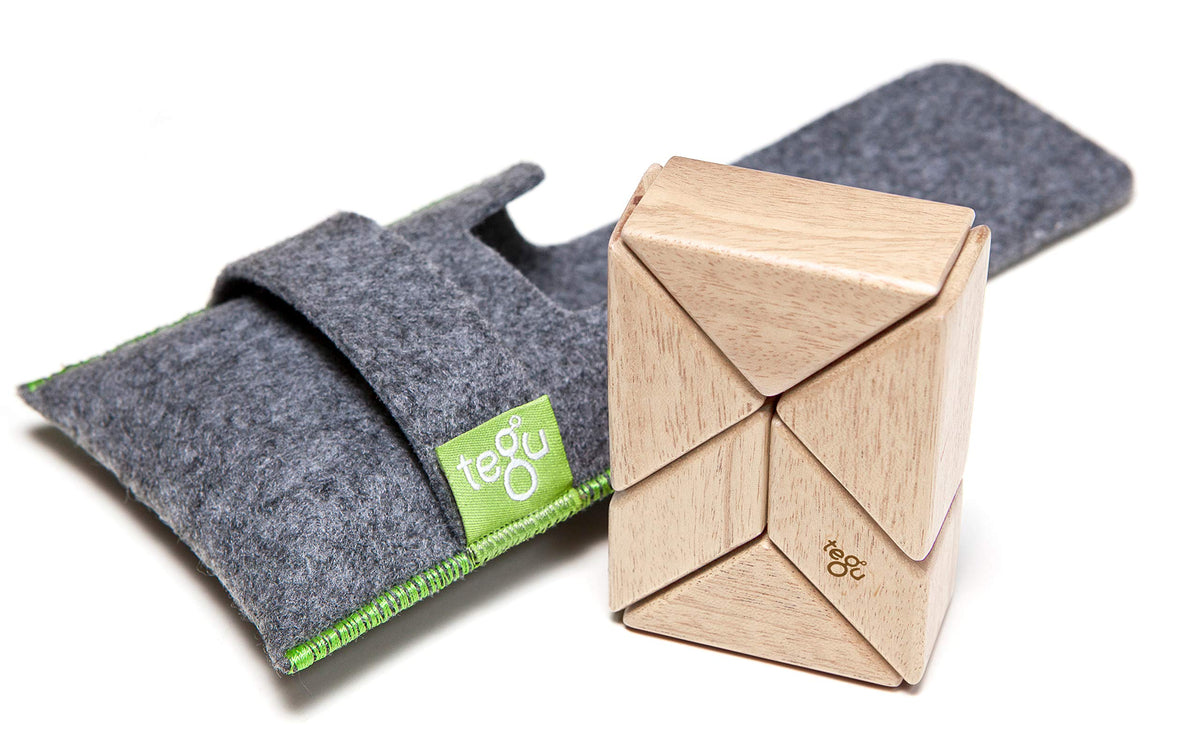 6 Piece Tegu Pocket Pouch Prism Magnetic Wooden Block Set, Natural