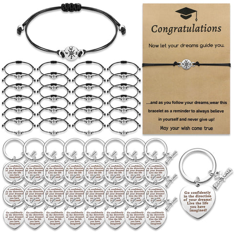Sureio 48 Pcs 2024 Graduation Gifts Bulk Set Graduation Bracelets Graduation Keychain Graduation Inspirational Gift for Men Women (Classic)