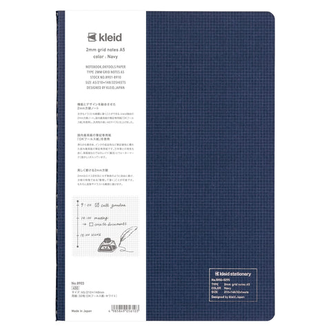 kleid 8903 Notebook, 0.08 inch (2 mm) Grid Notebook, A5, 0.08 inch (2 mm) Square, Navy
