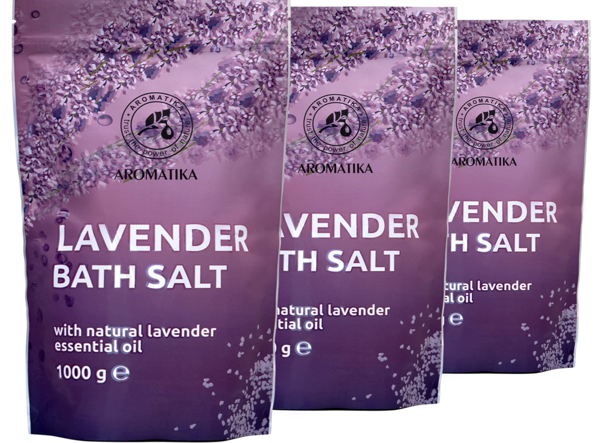 Bath Sea Salt Lavender - set 3x1000g (zipper) with Natural Lavender Essential Oil - Lavender Bath Salts - Best for Good Sleep - Stress Relief - Beauty - Relaxing - Bathing - Body Care - Wellness - Spa