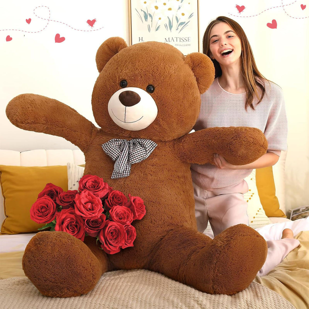 MorisMos Giant Teddy Bear Girlfriend, 150cm Large Bear Stuffed Animal Plush Toy Cuddly Soft Big, Kawaii Presents for Women Boyfriend Girls Boys Mothers Day Birthday Party Decoration (Brown)