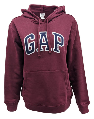 Gap Factory Womens Fleece Arch Logo Pullover Hoodie (Large, Merlot (Dark Logo))