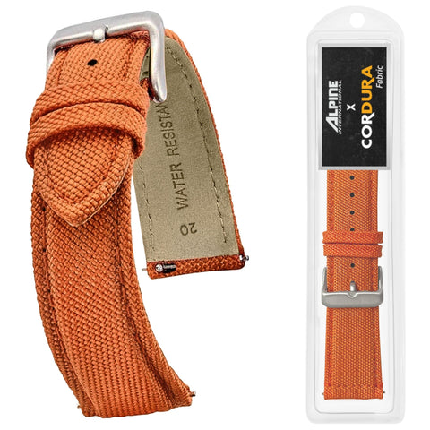 Alpine Cordura Fabric 20mm Watch Band - Quick Release Replacement Straps - Water Resistant Back Lining Leather Straps- Watch Bands for Women & Men - Compatible with Regular & Smart Watch Bands(Orange)