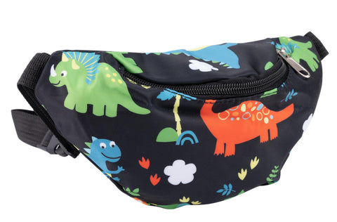Children's Cartoon Fanny Pack For Boys And Girls Cute Nylon Black Dinosaur One Shoulder Bag Kids Chest Bag Crossbody Bag, 3-11 Years (Black Dinosaur)