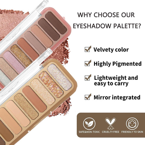 Eyeshadow Palette Makeup Matte Shimmer 9 Colors - Natural Nude Matte Shimmer Glitter Pigment Eye Shadow, Ultra-Blendable, Long Lasting, Vegan & Cruelty-free Neutral Nudes EyeShadow (02)