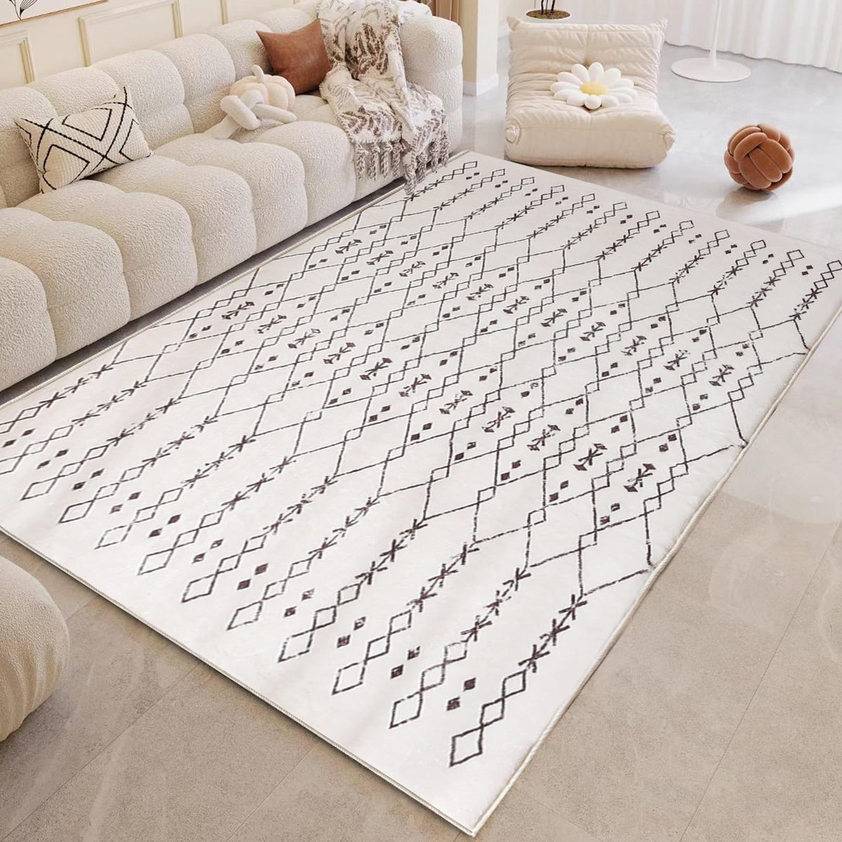 Leesentec Moroccan Area Rugs Living Room Rugs Modern Abstract Rug Geometric Carpet Non-slip Short Pile Rug Large Rugs for Living Room Soft Bedroom Area Rug (Beige/Ivory, 80 * 120cm)
