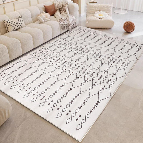 Leesentec Moroccan Area Rugs Living Room Rugs Modern Abstract Rug Geometric Carpet Non-slip Short Pile Rug Large Rugs for Living Room Soft Bedroom Area Rug (Beige/Ivory, 80 * 120cm)