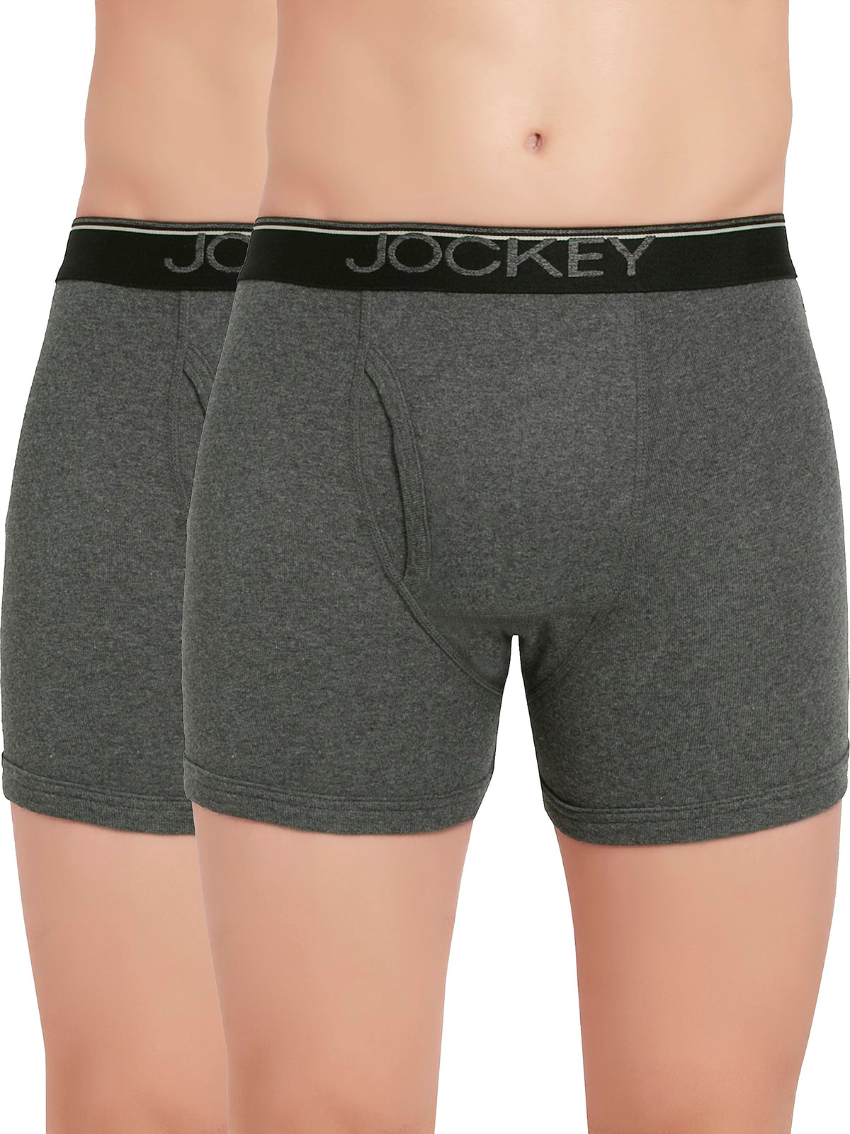 Jockey Men's Super Combed Cotton rib fabric Boxer Briefs with Front Fly, Ultrasoft and Durable waistband (Pack of 2) 8009_Charcoal Melange_L