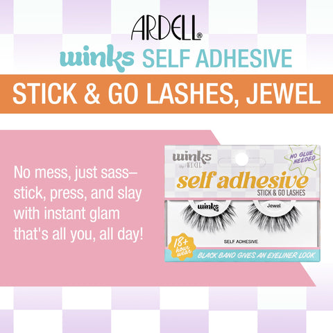 Ardell Winks Self Adhesive Lashes, Jewel, Easy-to-Apply, Lightweight, Full-Volume Flare, No Glue Needed, 1-pair