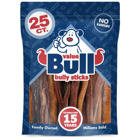 ValueBull Bully Sticks for Dogs, Medium 4-6", Varied Shapes, 25 ct - All Natural Dog Treats, 100% Beef Pizzles, Single Ingredient Rawhide Alternative