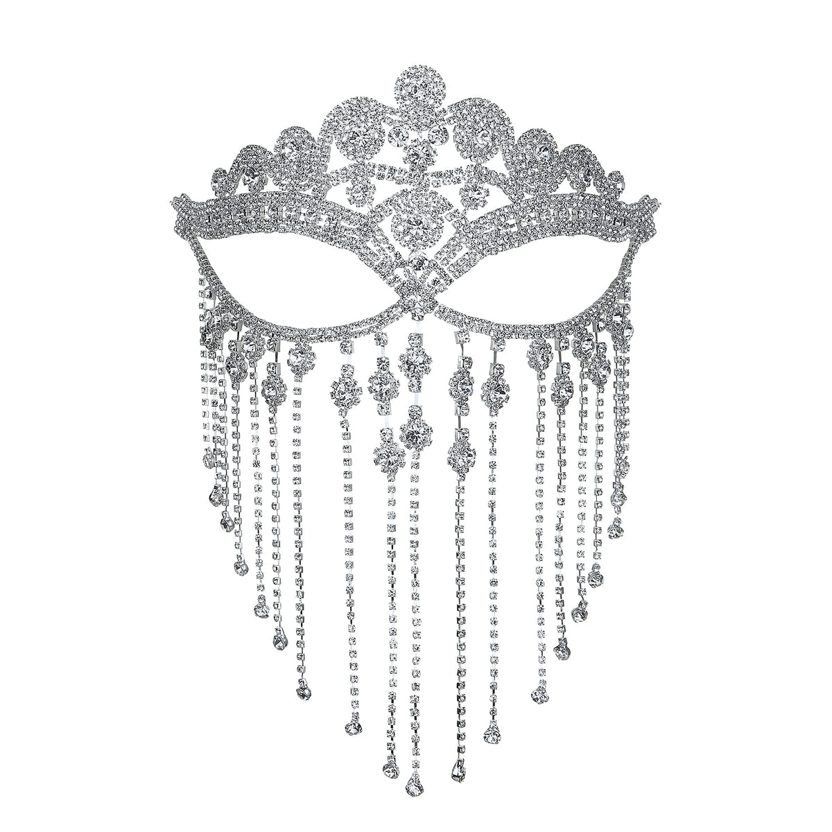 MineSign Tassel Mask chain for Women Fringe Masquerade Head Chain Rhinestone Halloween Cosplay, metal, granite,