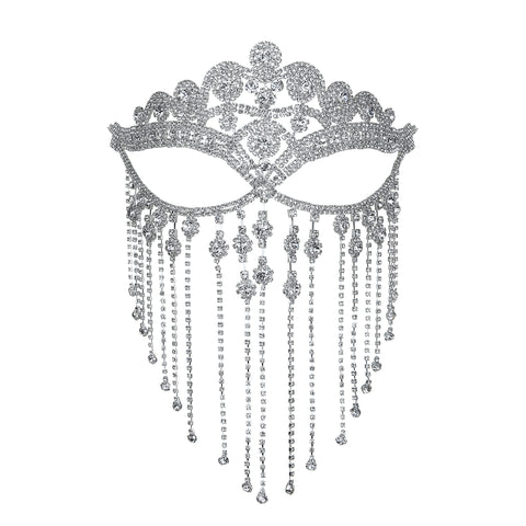MineSign Tassel Mask chain for Women Fringe Masquerade Head Chain Rhinestone Halloween Cosplay, metal, granite,