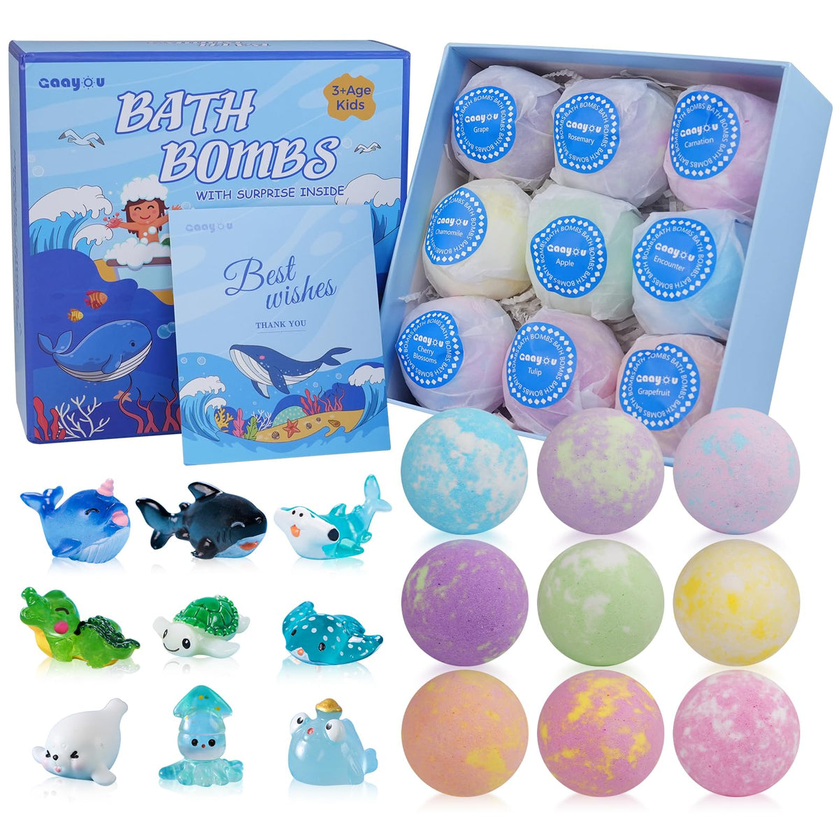 Bath Bombs for Kids with Surprise Inside 9 Pack Bath Bombs Gift Set Natural Organic Bubble Bath Bombs with Ocean Sea Animal Toys for Boys Girls Toddlers