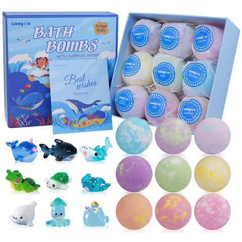 Bath Bombs for Kids with Surprise Inside 9 Pack Bath Bombs Gift Set Natural Organic Bubble Bath Bombs with Ocean Sea Animal Toys for Boys Girls Toddlers