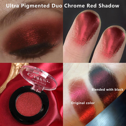 Afflano Single Red Eyeshadow Palette Shimmery, Ultra Pigmented Red Glitter Eyeshadow, Sparkly Duo Chrome Dark Red Makeup Eye Shadow Powder, Multi-Dimensional Eyes Look Goth Christmas Makeup