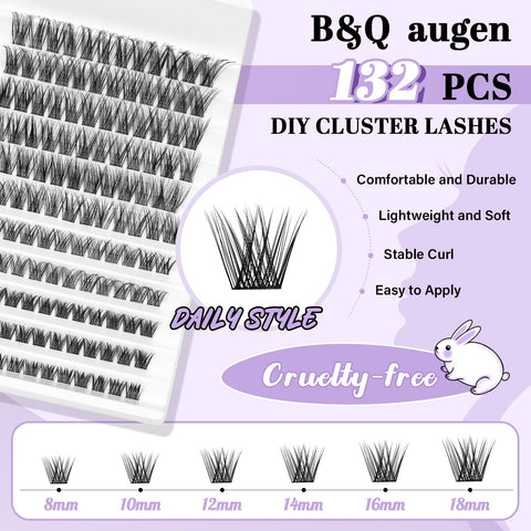 Lash Clusters 132PCS Volume Individual Lashes 8-18mm B&Q Eyelash Clusters Diy Cluster Eyelash Extensions Wispy Cluster Lashes Beginner Eyelash Extension Long Lasting Lashes Wispy(DTFD-Daily)
