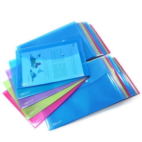 Rapesco 1495 Popper Wallets, A4+ / Foolscap, Assorted Transparent Colours, Pack of 50