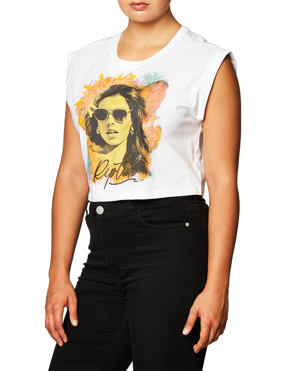 GUESS Women's Eco Short Sleeve Riptide Cropped Tee, Pure White, Extra Large