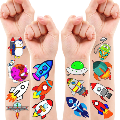 96 PCS Rocket Ship Birthday Party Decorations Favors Supplies Space Theme Party Favors Rocket Temporary Tattoos Stickers Gift for Boys School Prizes Rewards