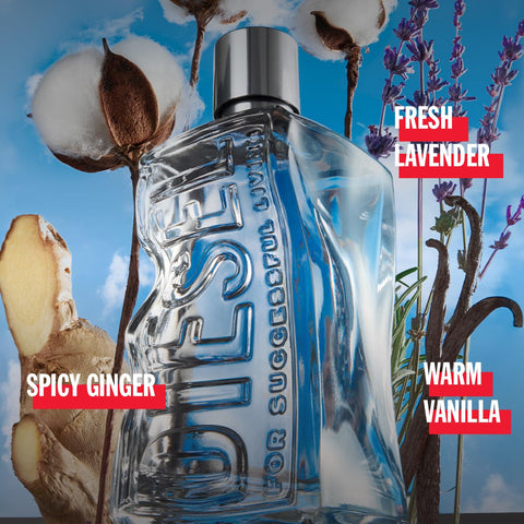 Diesel D Refillable Eau de Toilette Spray for Everyone - Men and Women - Ginger Extract, Denim Cotton Accord, Vanilla Bourbon Extract, Lavender Heart, 1.0 Fl. Oz.
