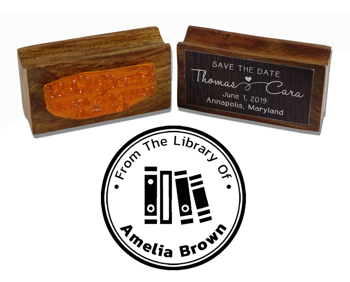 Printtoo Personalized Library Round Wood Mounted Rubber Stamp Custom Custom Teacher Stamper-1.77 Inches Diamater